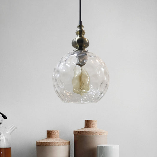 1 Bulb Globe Pendant Light Contemporary Hammered Glass Suspension Light for Boutique Kitchen Clearhalo 'Ceiling Lights' 'Glass shade' 'Glass' 'Modern Pendants' 'Modern' 'Pendant Lights' 'Pendants' Lighting' 1127545