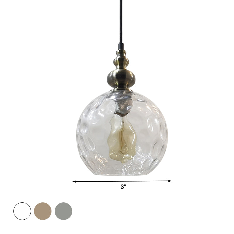 1 Bulb Globe Pendant Light Contemporary Hammered Glass Suspension Light for Boutique Kitchen Clearhalo 'Ceiling Lights' 'Glass shade' 'Glass' 'Modern Pendants' 'Modern' 'Pendant Lights' 'Pendants' Lighting' 1127547
