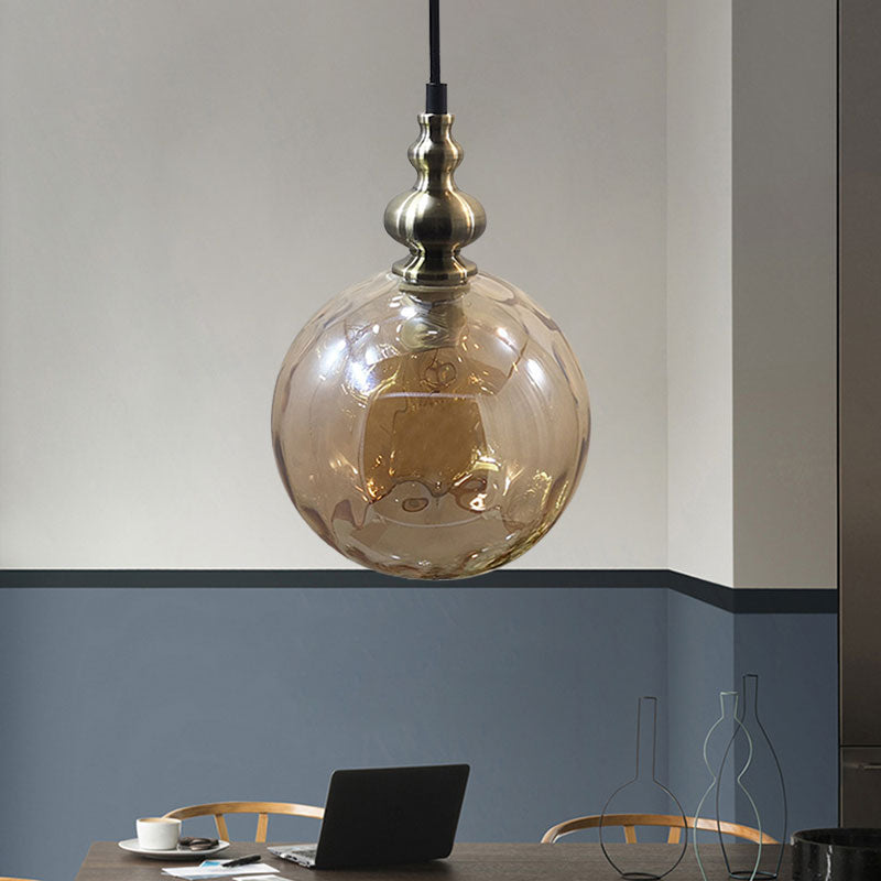 1 Bulb Globe Pendant Light Contemporary Hammered Glass Suspension Light for Boutique Kitchen Amber Clearhalo 'Ceiling Lights' 'Glass shade' 'Glass' 'Modern Pendants' 'Modern' 'Pendant Lights' 'Pendants' Lighting' 1127548
