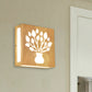 Wood Square Wall Light with Cute Pattern Modern LED Wall Sconce in Beige for Bedside Clearhalo 'Modern wall lights' 'Modern' 'Wall Lamps & Sconces' 'Wall Lights' Lighting' 1127642