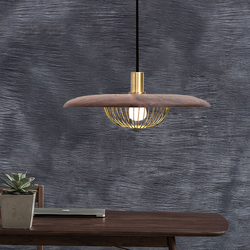 Iron Wire Domed Pendant Light with Wooden Shade Cloth Shop 1 Light Modern Suspension Light Clearhalo 'Ceiling Lights' 'Modern Pendants' 'Modern' 'Pendant Lights' 'Pendants' Lighting' 1127722
