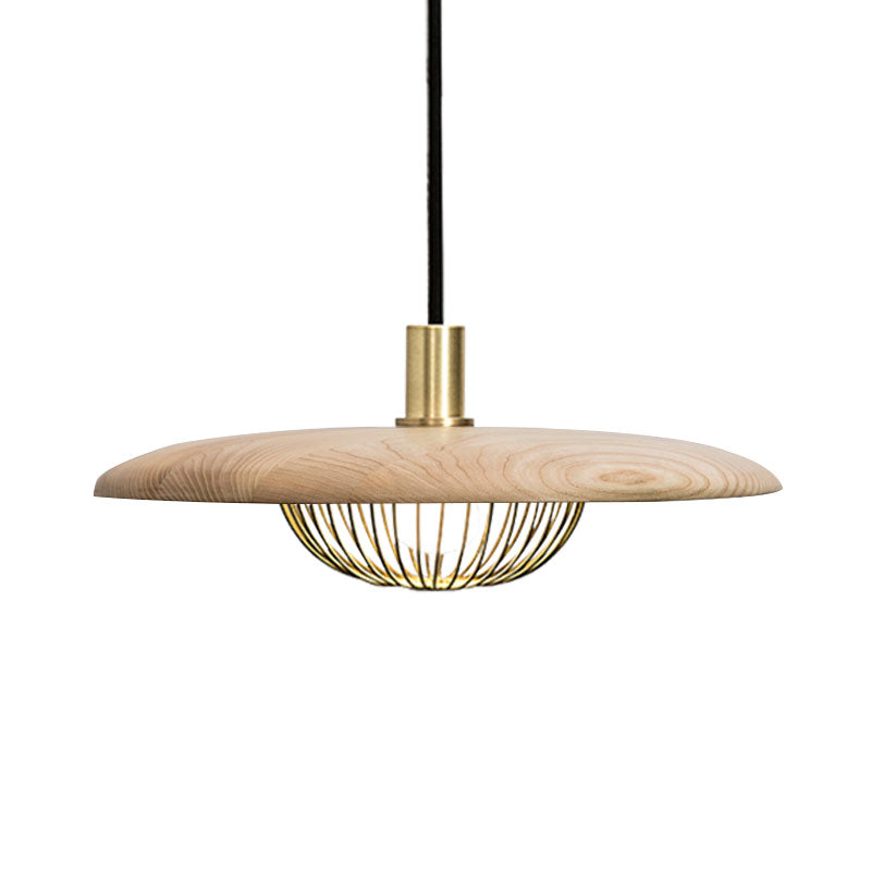 Iron Wire Domed Pendant Light with Wooden Shade Cloth Shop 1 Light Modern Suspension Light Clearhalo 'Ceiling Lights' 'Modern Pendants' 'Modern' 'Pendant Lights' 'Pendants' Lighting' 1127728