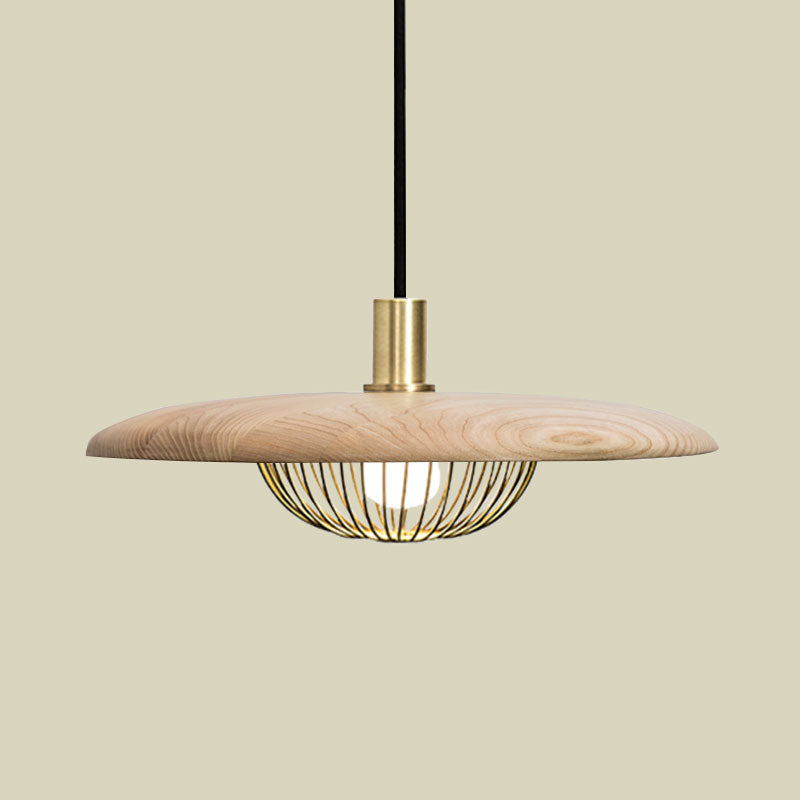 Iron Wire Domed Pendant Light with Wooden Shade Cloth Shop 1 Light Modern Suspension Light Clearhalo 'Ceiling Lights' 'Modern Pendants' 'Modern' 'Pendant Lights' 'Pendants' Lighting' 1127729