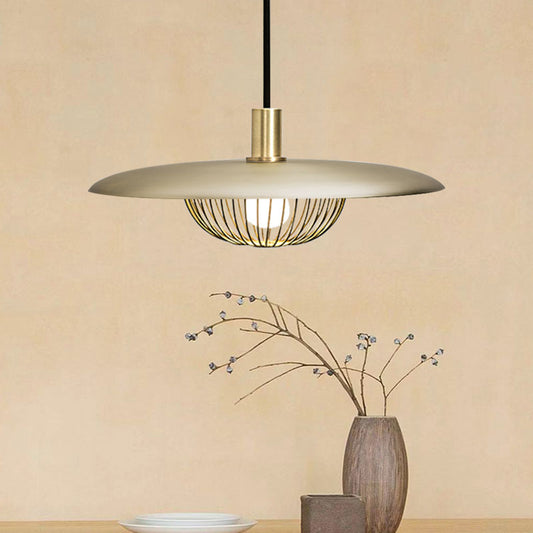 Iron Wire Domed Pendant Light with Wooden Shade Cloth Shop 1 Light Modern Suspension Light Gold Clearhalo 'Ceiling Lights' 'Modern Pendants' 'Modern' 'Pendant Lights' 'Pendants' Lighting' 1127730