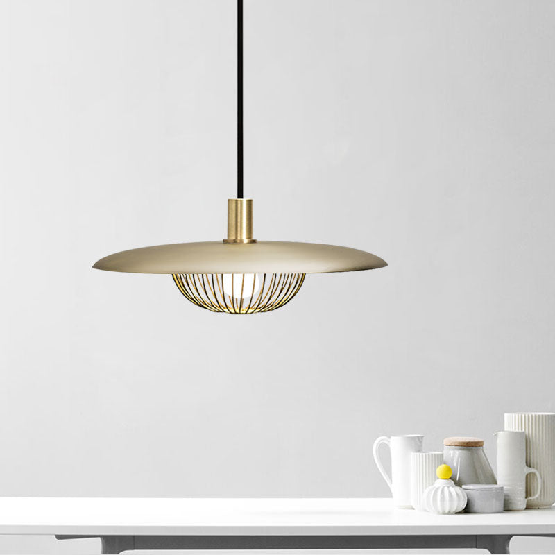 Iron Wire Domed Pendant Light with Wooden Shade Cloth Shop 1 Light Modern Suspension Light Clearhalo 'Ceiling Lights' 'Modern Pendants' 'Modern' 'Pendant Lights' 'Pendants' Lighting' 1127731