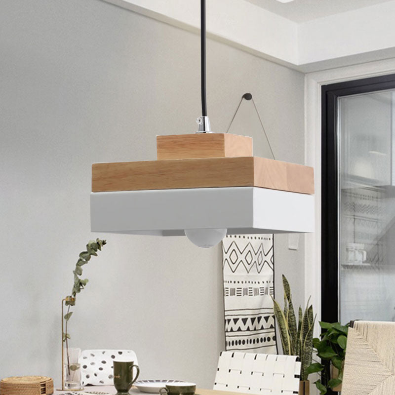 Macaron Loft Round/Square Pendant Lighting Single Light Wood Pendant Lamp for Dining Room Bookstore White Square Clearhalo 'Ceiling Lights' 'Modern Pendants' 'Modern' 'Pendant Lights' 'Pendants' Lighting' 1127749