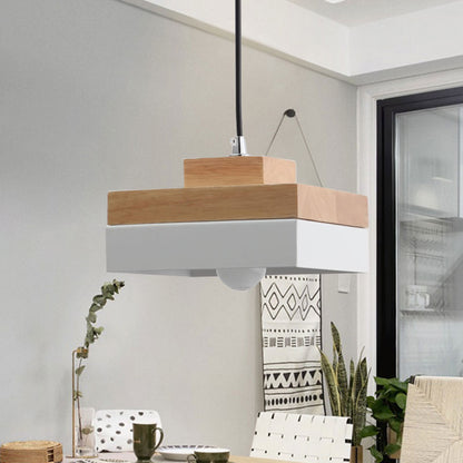 Macaron Loft Round/Square Pendant Lighting Single Light Wood Pendant Lamp for Dining Room Bookstore White Square Clearhalo 'Ceiling Lights' 'Modern Pendants' 'Modern' 'Pendant Lights' 'Pendants' Lighting' 1127749