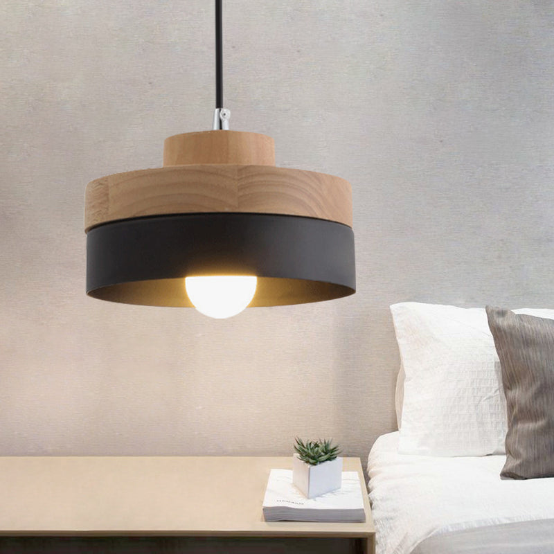 Macaron Loft Round/Square Pendant Lighting Single Light Wood Pendant Lamp for Dining Room Bookstore Black Round Clearhalo 'Ceiling Lights' 'Modern Pendants' 'Modern' 'Pendant Lights' 'Pendants' Lighting' 1127753