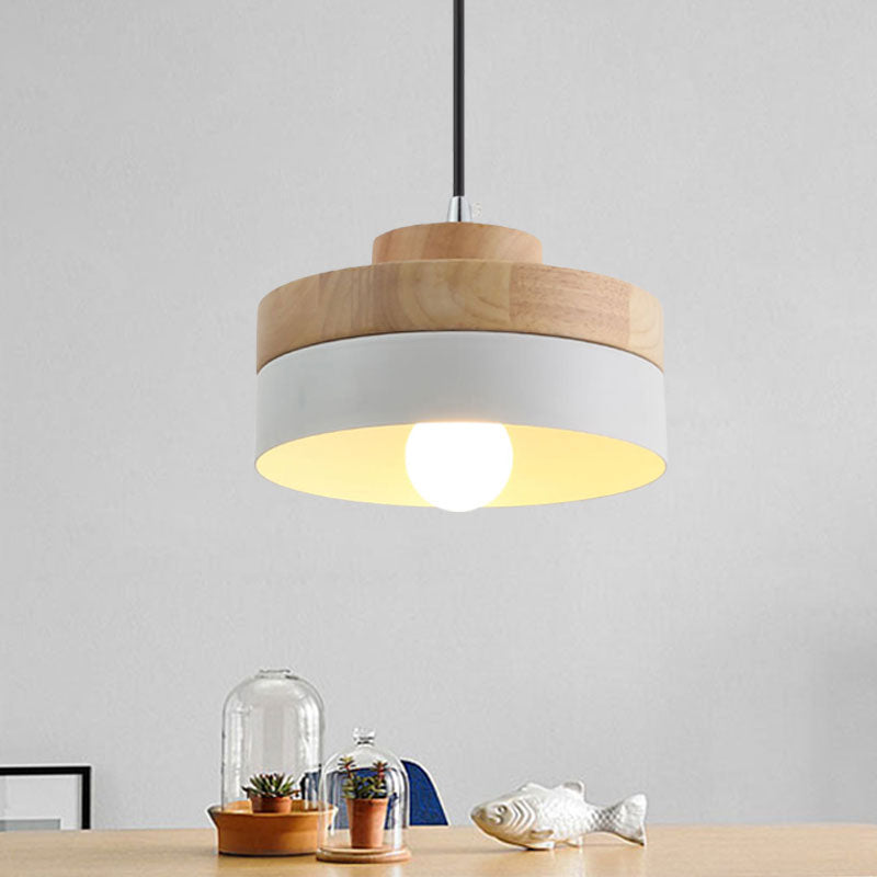 Macaron Loft Round/Square Pendant Lighting Single Light Wood Pendant Lamp for Dining Room Bookstore White Round Clearhalo 'Ceiling Lights' 'Modern Pendants' 'Modern' 'Pendant Lights' 'Pendants' Lighting' 1127758