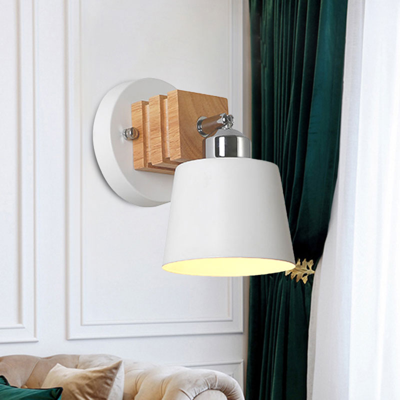 Rotatable Iron Bucket Wall Light 1 Head Nordic Style Wall Lamp in White Finish for Bedside Bathroom Clearhalo 'Cast Iron' 'Glass' 'Industrial' 'Modern wall lights' 'Modern' 'Tiffany' 'Traditional wall lights' 'Wall Lamps & Sconces' 'Wall Lights' Lighting' 1127776