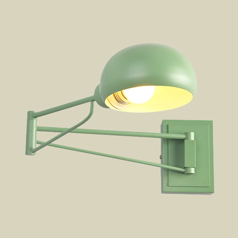 Macaron Loft Extendable Wall Lighting Bowl Shade One Bulb Metal Sconce Lamp for Adult Kid Bedroom Clearhalo 'Cast Iron' 'Glass' 'Industrial' 'Modern wall lights' 'Modern' 'Tiffany' 'Traditional wall lights' 'Wall Lamps & Sconces' 'Wall Lights' Lighting' 1127877