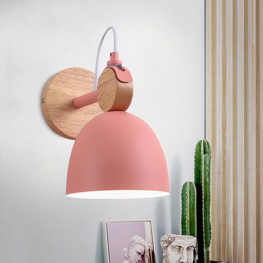 Metal Bowl Shade Sconce Lamp Kid Bedroom Shop 1 Head Macaron Style Wall Light Pink Clearhalo 'Cast Iron' 'Glass' 'Industrial' 'Modern wall lights' 'Modern' 'Tiffany' 'Traditional wall lights' 'Wall Lamps & Sconces' 'Wall Lights' Lighting' 1128025