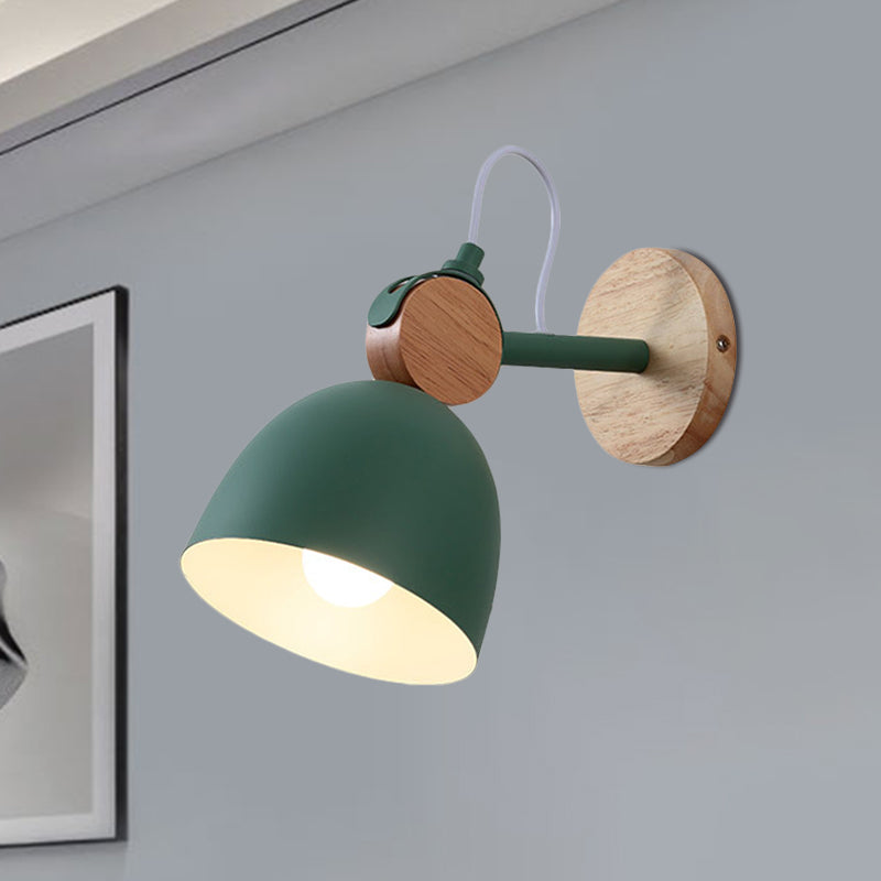 Metal Bowl Shade Sconce Lamp Kid Bedroom Shop 1 Head Macaron Style Wall Light - Green - Clearhalo - 'Cast Iron' - 'Glass' - 'Industrial' - 'Modern wall lights' - 'Modern' - 'Tiffany' - 'Traditional wall lights' - 'Wall Lamps & Sconces' - 'Wall Lights' - Lighting' - 1128029