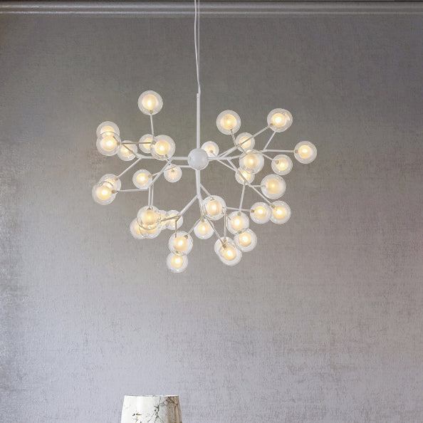 Branching Chandelier Light with Clear Glass Ball Shade Modern Style 9/27 Bulbs Black/White Ceiling Light Fixture 36 White Clearhalo 'Ceiling Lights' 'Chandeliers' 'Modern Chandeliers' 'Modern' Lighting' 112855