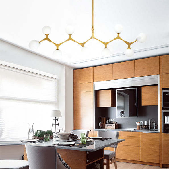 Branch Hanging Lamp Modern Nordic Style Opal Glass 5/6/7 Lights Gold Chandelier Light 9 Gold Clearhalo 'Ceiling Lights' 'Chandeliers' 'Modern Chandeliers' 'Modern' Lighting' 112965