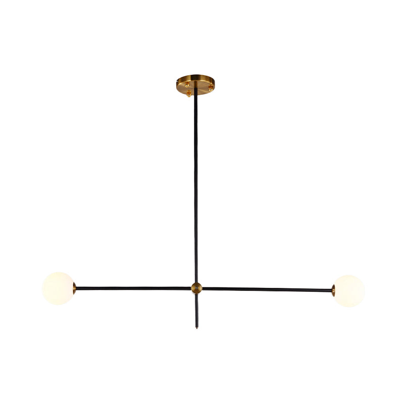 Modernist Exposed Ceiling Lamp Metallic 2/3 Lights Living Room Black Pendant Lighting with Opal Glass Ball Shade Clearhalo 'Ceiling Lights' 'Chandeliers' 'Modern Chandeliers' 'Modern' Lighting' 113018