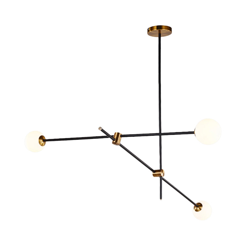 Modernist Exposed Ceiling Lamp Metallic 2/3 Lights Living Room Black Pendant Lighting with Opal Glass Ball Shade Clearhalo 'Ceiling Lights' 'Chandeliers' 'Modern Chandeliers' 'Modern' Lighting' 113020