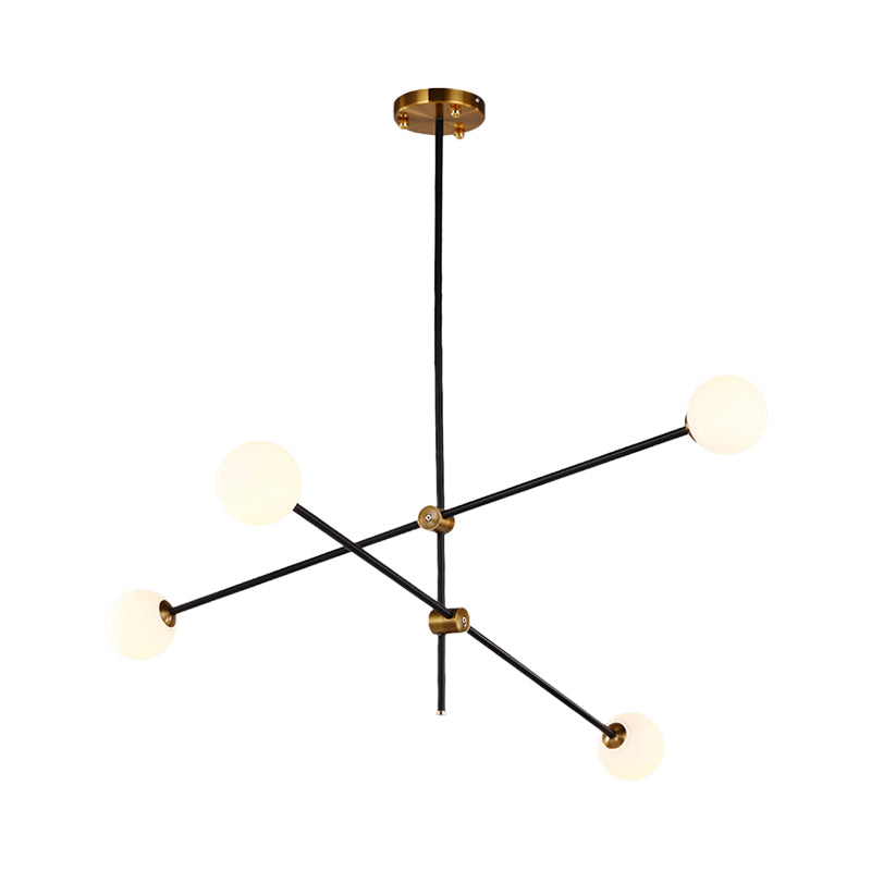 Modernist Exposed Ceiling Lamp Metallic 2/3 Lights Living Room Black Pendant Lighting with Opal Glass Ball Shade Clearhalo 'Ceiling Lights' 'Chandeliers' 'Modern Chandeliers' 'Modern' Lighting' 113022