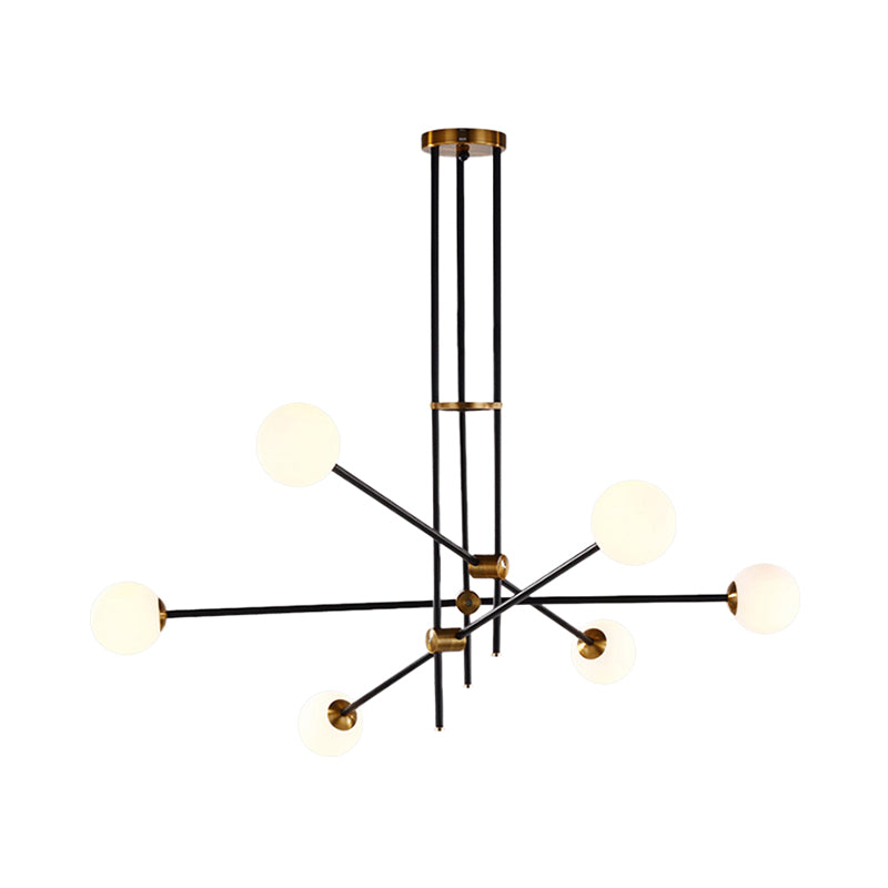 Modernist Exposed Ceiling Lamp Metallic 2/3 Lights Living Room Black Pendant Lighting with Opal Glass Ball Shade Clearhalo 'Ceiling Lights' 'Chandeliers' 'Modern Chandeliers' 'Modern' Lighting' 113024