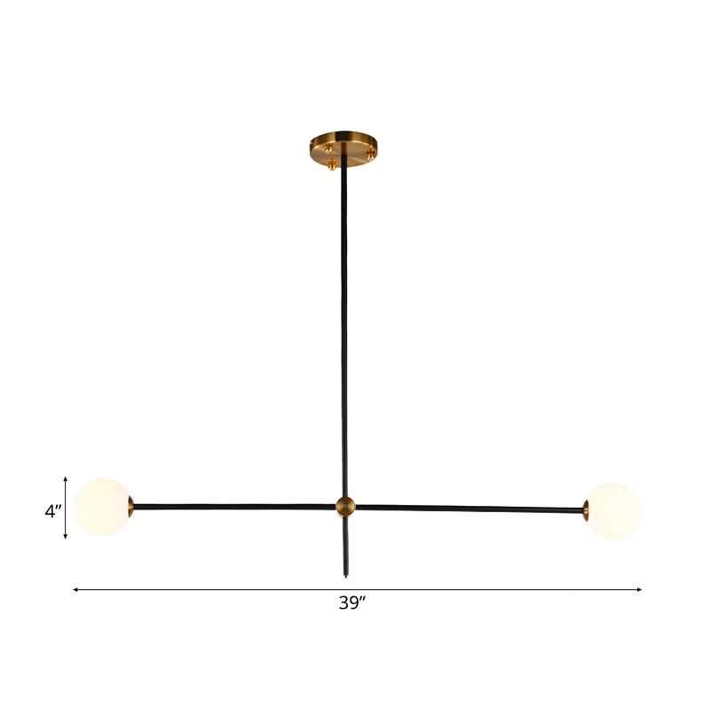 Modernist Exposed Ceiling Lamp Metallic 2/3 Lights Living Room Black Pendant Lighting with Opal Glass Ball Shade Clearhalo 'Ceiling Lights' 'Chandeliers' 'Modern Chandeliers' 'Modern' Lighting' 113025