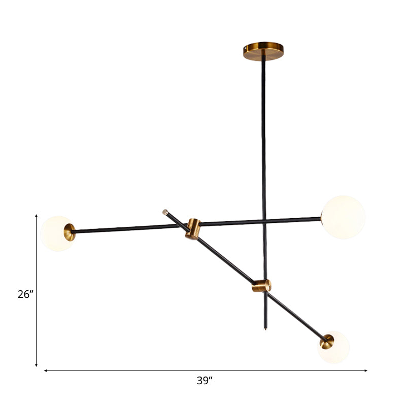 Modernist Exposed Ceiling Lamp Metallic 2/3 Lights Living Room Black Pendant Lighting with Opal Glass Ball Shade Clearhalo 'Ceiling Lights' 'Chandeliers' 'Modern Chandeliers' 'Modern' Lighting' 113026