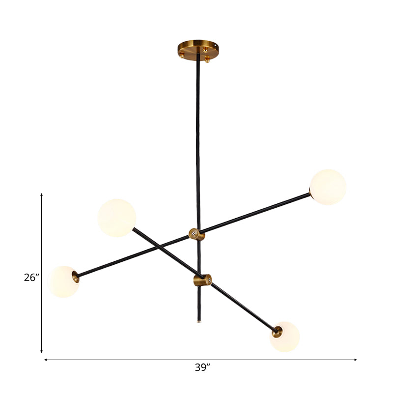 Modernist Exposed Ceiling Lamp Metallic 2/3 Lights Living Room Black Pendant Lighting with Opal Glass Ball Shade Clearhalo 'Ceiling Lights' 'Chandeliers' 'Modern Chandeliers' 'Modern' Lighting' 113027