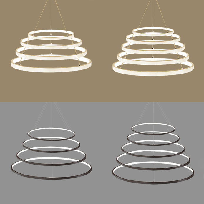 Ring Chandelier Pendant Modern Acrylic LED 3/4/5 Lights Black/White/Brown Ceiling Hung Fixture in Warm/White/Natural Light Clearhalo 'Ceiling Lights' 'Chandeliers' 'Modern Chandeliers' 'Modern' Lighting' 113121