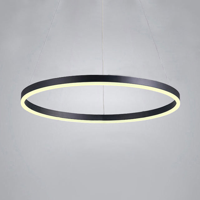 1/2/3-Ring Living Room Ceiling Light Black Chandelier with Acrylic Shade in Warm/White Light Black Single Ring Clearhalo 'Ceiling Lights' 'Chandeliers' 'Modern Chandeliers' 'Modern' Lighting' 113144