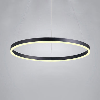1/2/3-Ring Living Room Ceiling Light Black Chandelier with Acrylic Shade in Warm/White Light Black Single Ring Clearhalo 'Ceiling Lights' 'Chandeliers' 'Modern Chandeliers' 'Modern' Lighting' 113144
