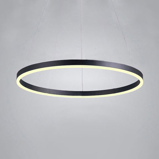 1/2/3-Ring Living Room Ceiling Light Black Chandelier with Acrylic Shade in Warm/White Light Black Single Ring Clearhalo 'Ceiling Lights' 'Chandeliers' 'Modern Chandeliers' 'Modern' Lighting' 113144