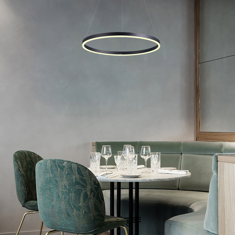 1/2/3-Ring Living Room Ceiling Light Black Chandelier with Acrylic Shade in Warm/White Light Clearhalo 'Ceiling Lights' 'Chandeliers' 'Modern Chandeliers' 'Modern' Lighting' 113145