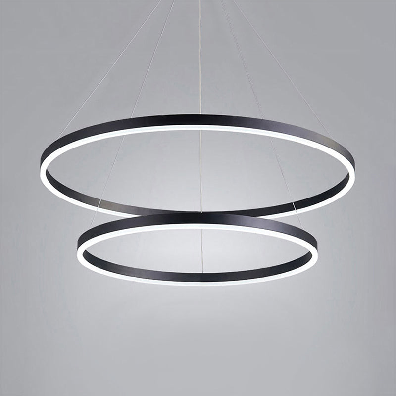1/2/3-Ring Living Room Ceiling Light Black Chandelier with Acrylic Shade in Warm/White Light Black Double Ring Clearhalo 'Ceiling Lights' 'Chandeliers' 'Modern Chandeliers' 'Modern' Lighting' 113146