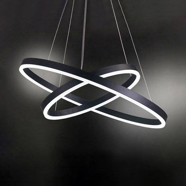 1/2/3-Ring Living Room Ceiling Light Black Chandelier with Acrylic Shade in Warm/White Light Clearhalo 'Ceiling Lights' 'Chandeliers' 'Modern Chandeliers' 'Modern' Lighting' 113147