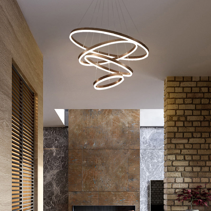 1/2/3-Ring Living Room Ceiling Light Black Chandelier with Acrylic Shade in Warm/White Light Clearhalo 'Ceiling Lights' 'Chandeliers' 'Modern Chandeliers' 'Modern' Lighting' 113152