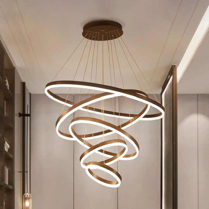 1/2/3-Ring Living Room Ceiling Light Black Chandelier with Acrylic Shade in Warm/White Light Black Five Rings Clearhalo 'Ceiling Lights' 'Chandeliers' 'Modern Chandeliers' 'Modern' Lighting' 113153