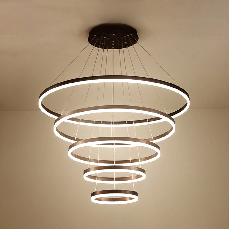 1/2/3-Ring Living Room Ceiling Light Black Chandelier with Acrylic Shade in Warm/White Light Clearhalo 'Ceiling Lights' 'Chandeliers' 'Modern Chandeliers' 'Modern' Lighting' 113154