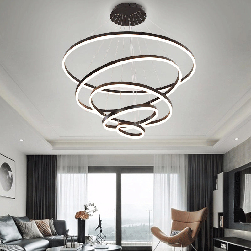 1/2/3-Ring Living Room Ceiling Light Black Chandelier with Acrylic Shade in Warm/White Light Clearhalo 'Ceiling Lights' 'Chandeliers' 'Modern Chandeliers' 'Modern' Lighting' 113156