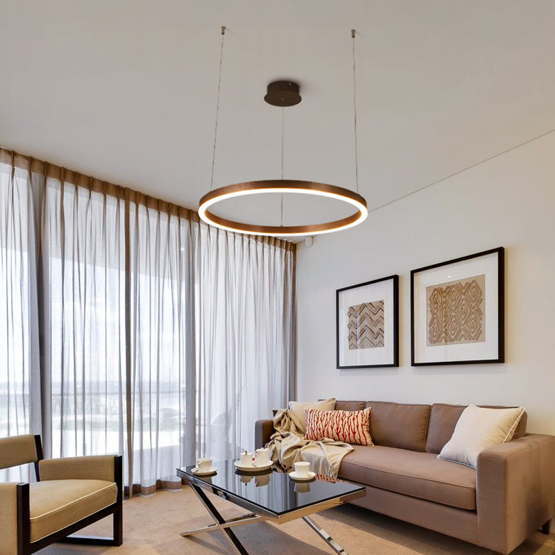 Modern 1/3-Light Hanging Ceiling Light with Acrylic Shade Coffee Round Chandelier Pendant in Warm/White Light 1 Coffee Clearhalo 'Ceiling Lights' 'Chandeliers' 'Modern Chandeliers' 'Modern' Lighting' 113223