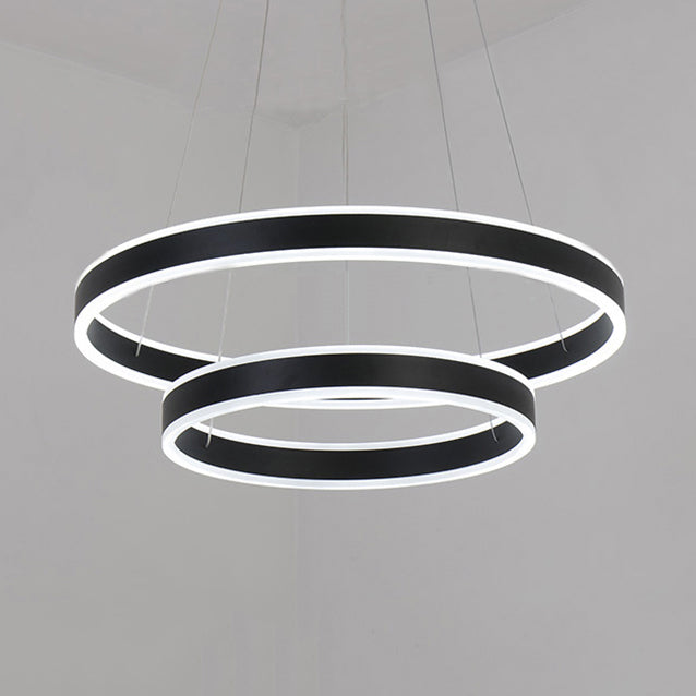 Black/Brown Ring Ceiling Pendant Contemporary 2/3/4 Lights Acrylic LED Chandelier in Warm/White Light 2 Black Clearhalo 'Ceiling Lights' 'Chandeliers' 'Modern Chandeliers' 'Modern' Lighting' 113265