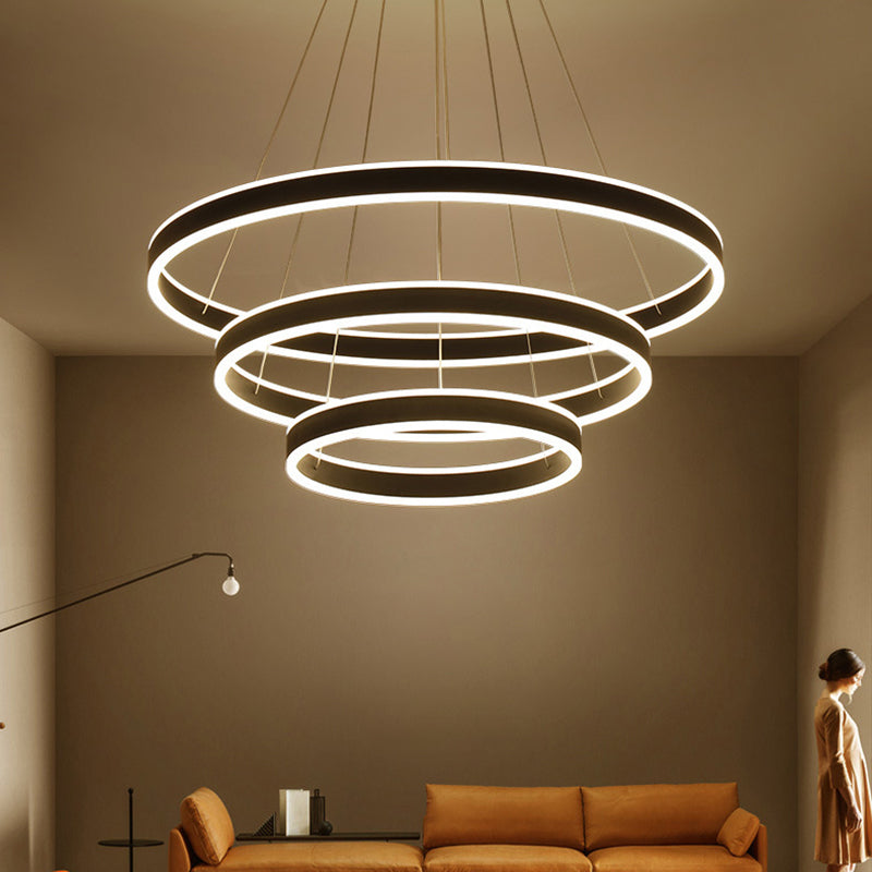 Black/Brown Ring Ceiling Pendant Contemporary 2/3/4 Lights Acrylic LED Chandelier in Warm/White Light Clearhalo 'Ceiling Lights' 'Chandeliers' 'Modern Chandeliers' 'Modern' Lighting' 113266