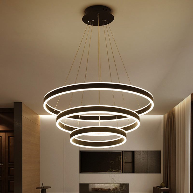 Black/Brown Ring Ceiling Pendant Contemporary 2/3/4 Lights Acrylic LED Chandelier in Warm/White Light Clearhalo 'Ceiling Lights' 'Chandeliers' 'Modern Chandeliers' 'Modern' Lighting' 113267