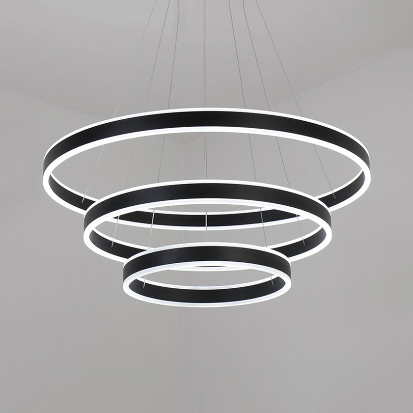 Black/Brown Ring Ceiling Pendant Contemporary 2/3/4 Lights Acrylic LED Chandelier in Warm/White Light 3 Black Clearhalo 'Ceiling Lights' 'Chandeliers' 'Modern Chandeliers' 'Modern' Lighting' 113268