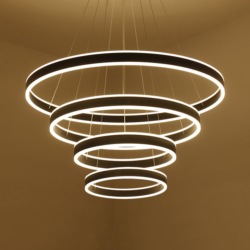 Black/Brown Ring Ceiling Pendant Contemporary 2/3/4 Lights Acrylic LED Chandelier in Warm/White Light Clearhalo 'Ceiling Lights' 'Chandeliers' 'Modern Chandeliers' 'Modern' Lighting' 113269