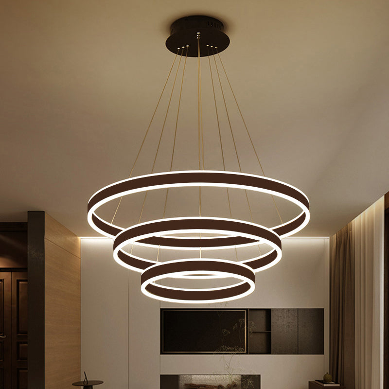 Black/Brown Ring Ceiling Pendant Contemporary 2/3/4 Lights Acrylic LED Chandelier in Warm/White Light Clearhalo 'Ceiling Lights' 'Chandeliers' 'Modern Chandeliers' 'Modern' Lighting' 113275