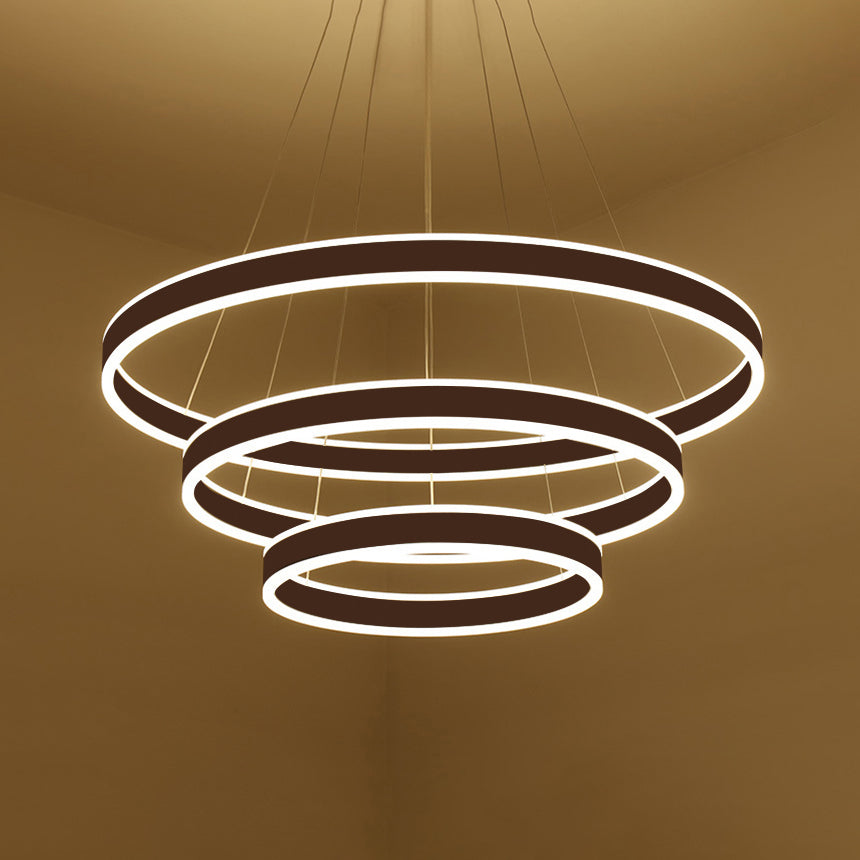 Black/Brown Ring Ceiling Pendant Contemporary 2/3/4 Lights Acrylic LED Chandelier in Warm/White Light 3 Brown Clearhalo 'Ceiling Lights' 'Chandeliers' 'Modern Chandeliers' 'Modern' Lighting' 113276