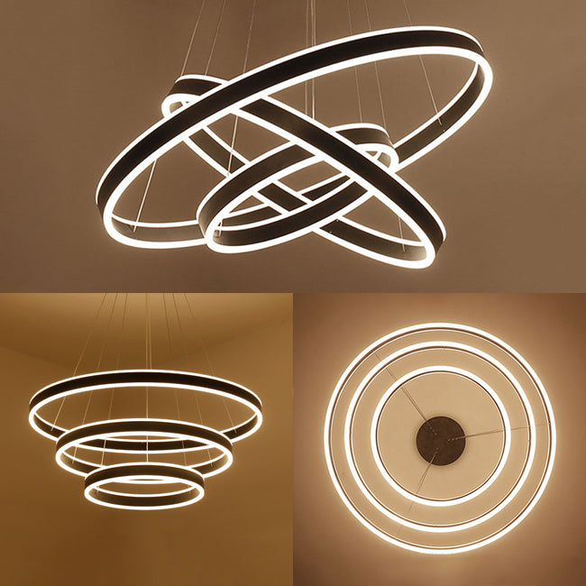 Black/Brown Ring Ceiling Pendant Contemporary 2/3/4 Lights Acrylic LED Chandelier in Warm/White Light Clearhalo 'Ceiling Lights' 'Chandeliers' 'Modern Chandeliers' 'Modern' Lighting' 113280