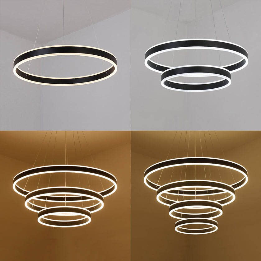 Black/Brown Ring Ceiling Pendant Contemporary 2/3/4 Lights Acrylic LED Chandelier in Warm/White Light Clearhalo 'Ceiling Lights' 'Chandeliers' 'Modern Chandeliers' 'Modern' Lighting' 113281