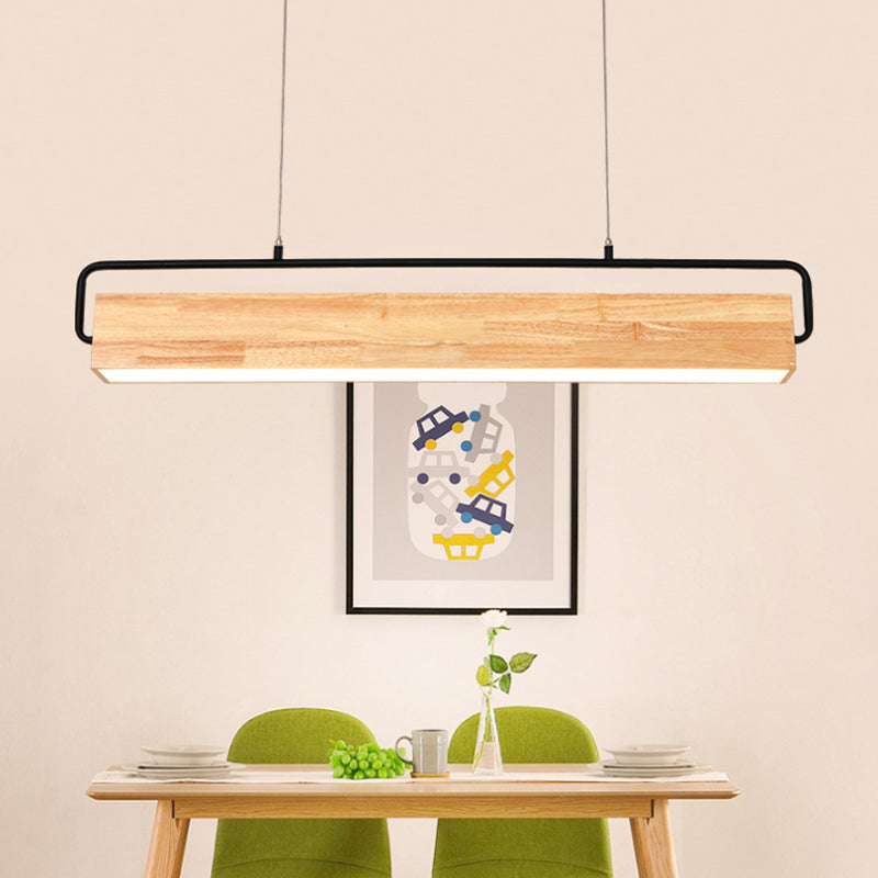 28"/35.5" Wide Modern Rectangular Wood Ceiling Chandelier 1-Head LED Drop Pendant Light in Warm/White Light Wood Clearhalo 'Ceiling Lights' 'Chandeliers' Lighting' options 113340_10d5e099-7659-47d7-8c0c-7f67f1ee6d62