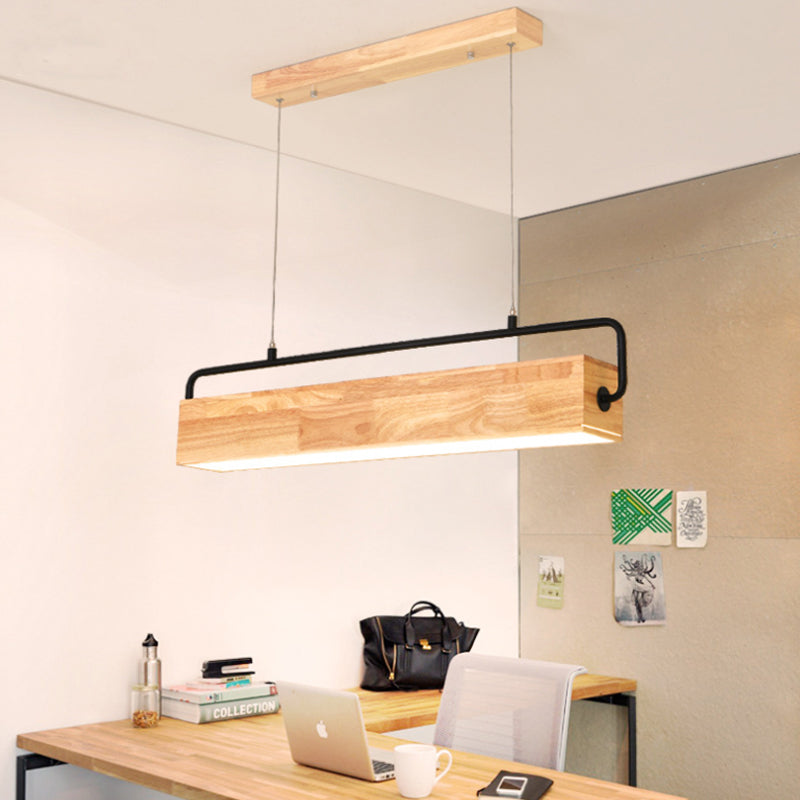 28"/35.5" Wide Modern Rectangular Wood Ceiling Chandelier 1-Head LED Drop Pendant Light in Warm/White Light Clearhalo 'Ceiling Lights' 'Chandeliers' Lighting' options 113341