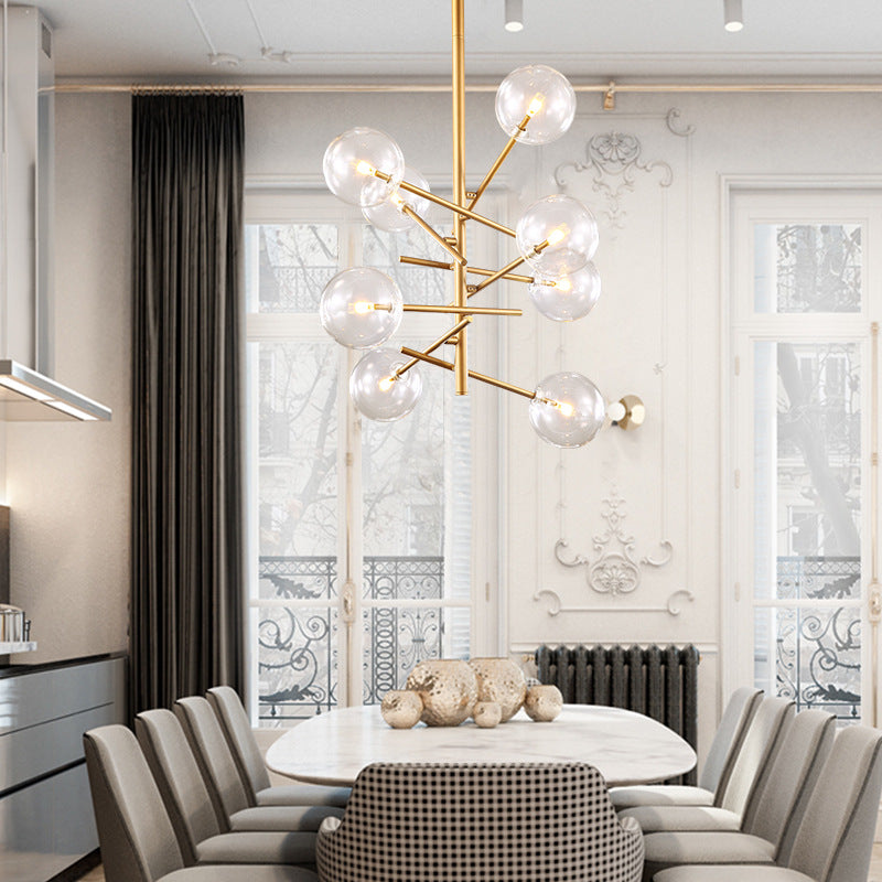 Clear Glass Global Chandelier with Starburst Design Post-Modernist 6/8 Lights Led Hanging Pendant Light in Gold Clearhalo 'Ceiling Lights' 'Chandeliers' 'Glass shade' 'Glass' 'Modern Chandeliers' 'Modern' Lighting' 113451